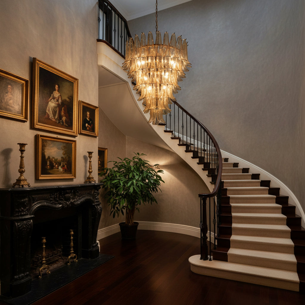 Manorcove Murano Amber Handblown Glass Chandelier