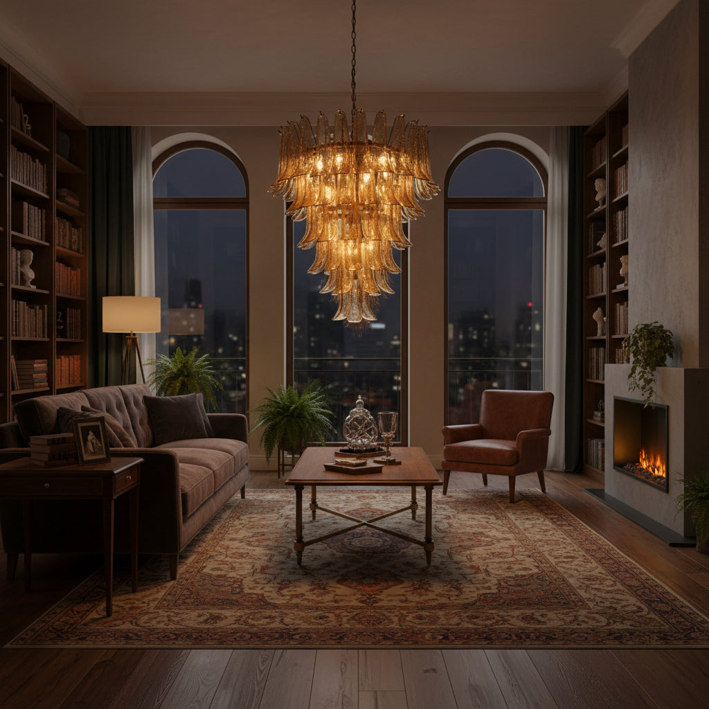 Manorcove Murano Amber Handblown Glass Chandelier