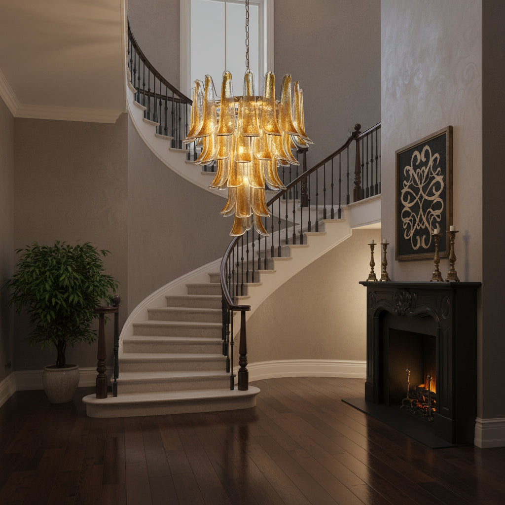 Manorcove Murano Chandelier – 52 petals – Amber