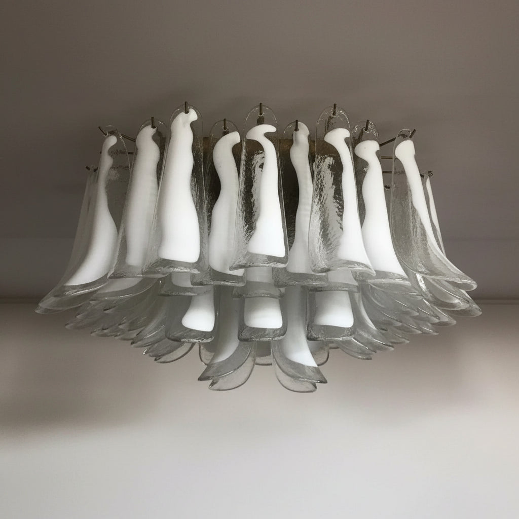 Manorcove Murano Chandelier – 64 petals – Transparent/White