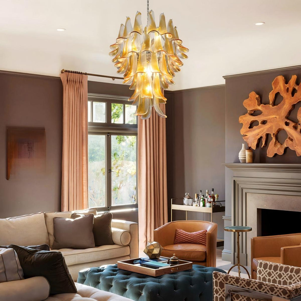 Manorcove Murano Chandelier – 52 petals – Amber