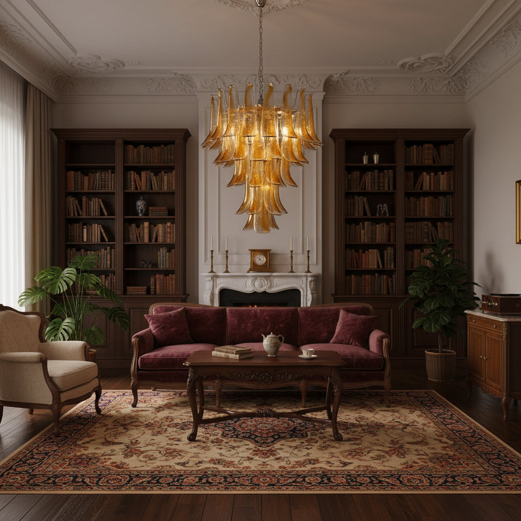 Manorcove Murano Chandelier – 52 petals – Amber
