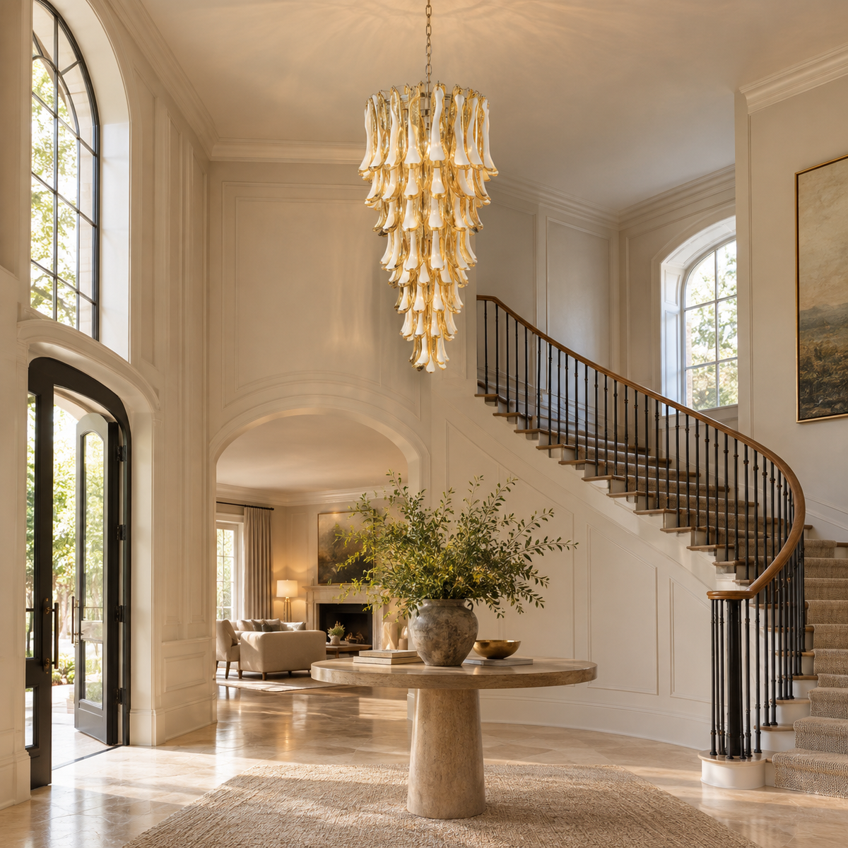 Manorcove Murano Chandelier – 83 petals – Caramel