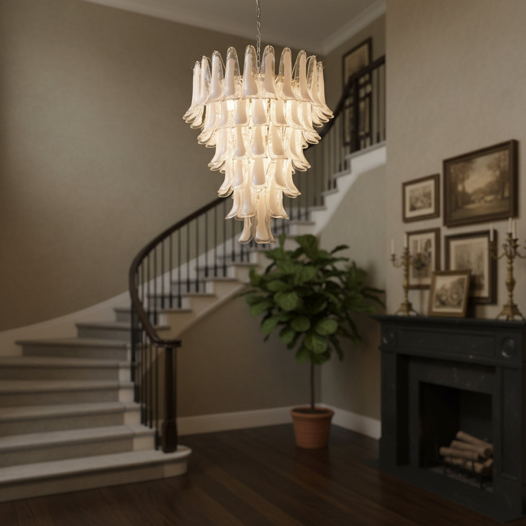 Manorcove Murano White Handblown Glass Chandelier