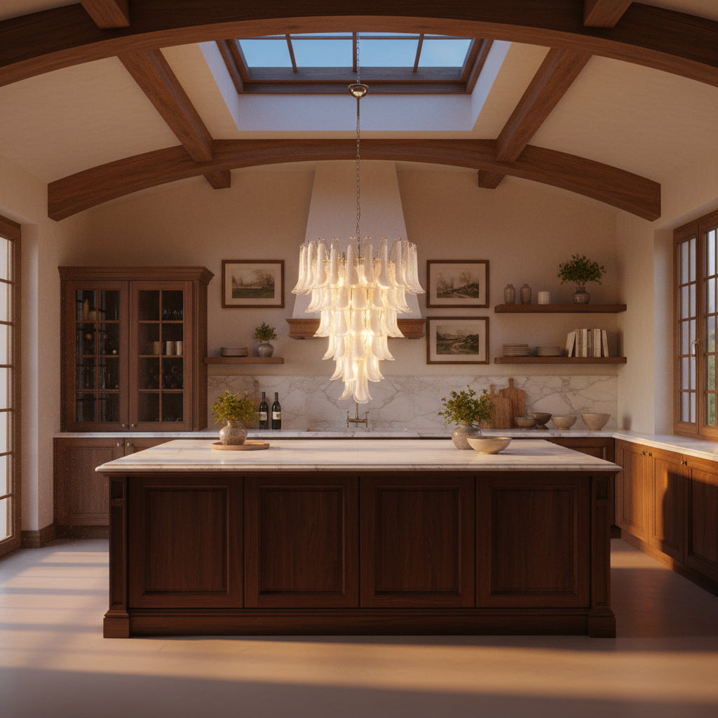 Manorcove Murano White Handblown Glass Chandelier