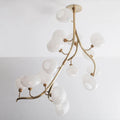 Modern Chandelier with Irregular Glass Lampshades and Brass Branches