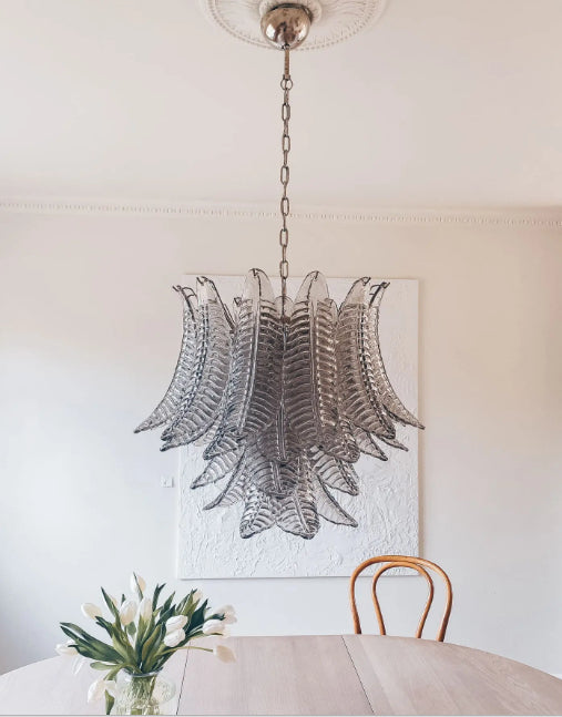 Murano Glass Leaf Chandelier - 36 Glass Leaves – Smoked