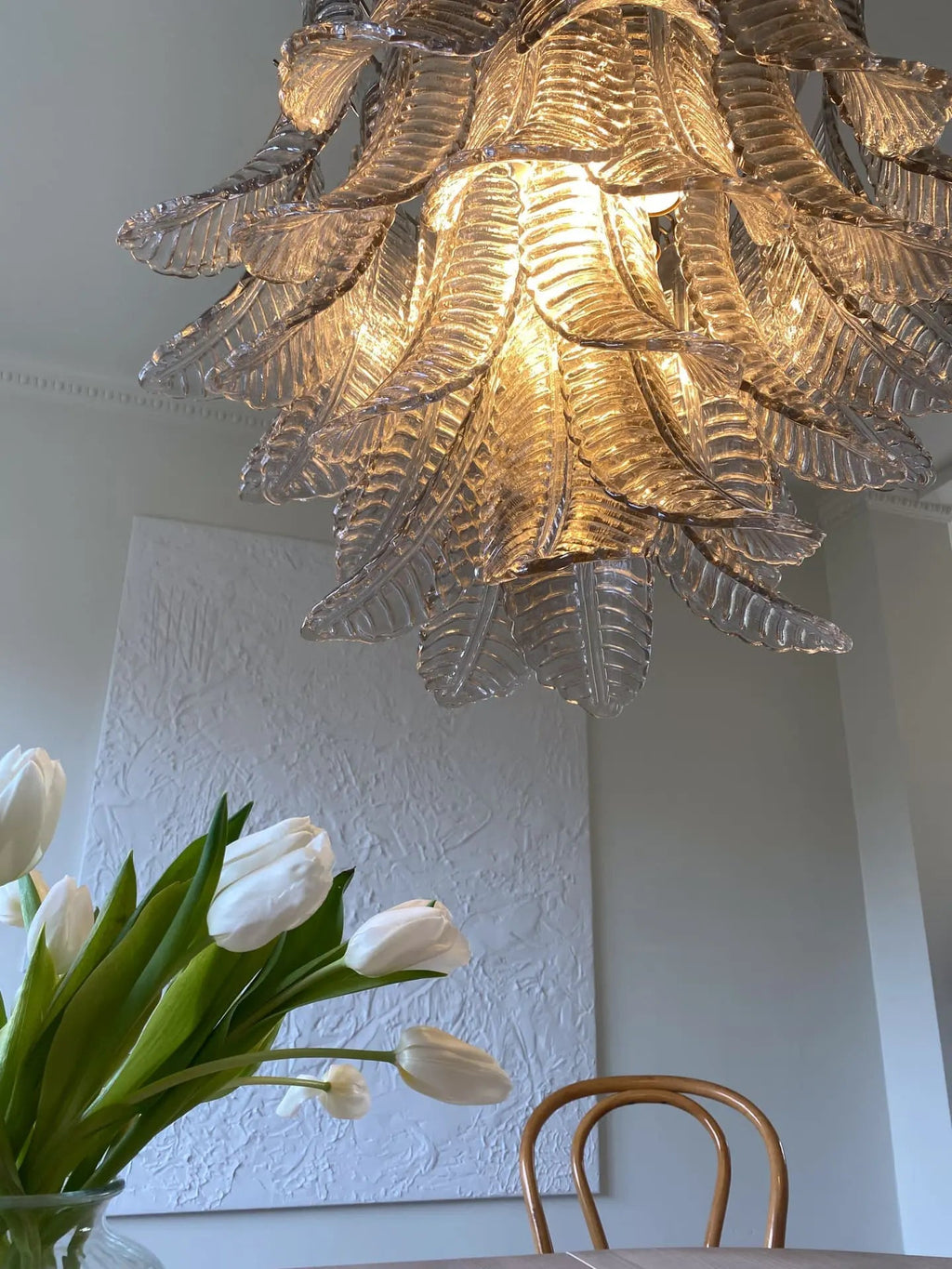 Murano Glass Leaf Chandelier - 36 Glass Leaves – Smoked