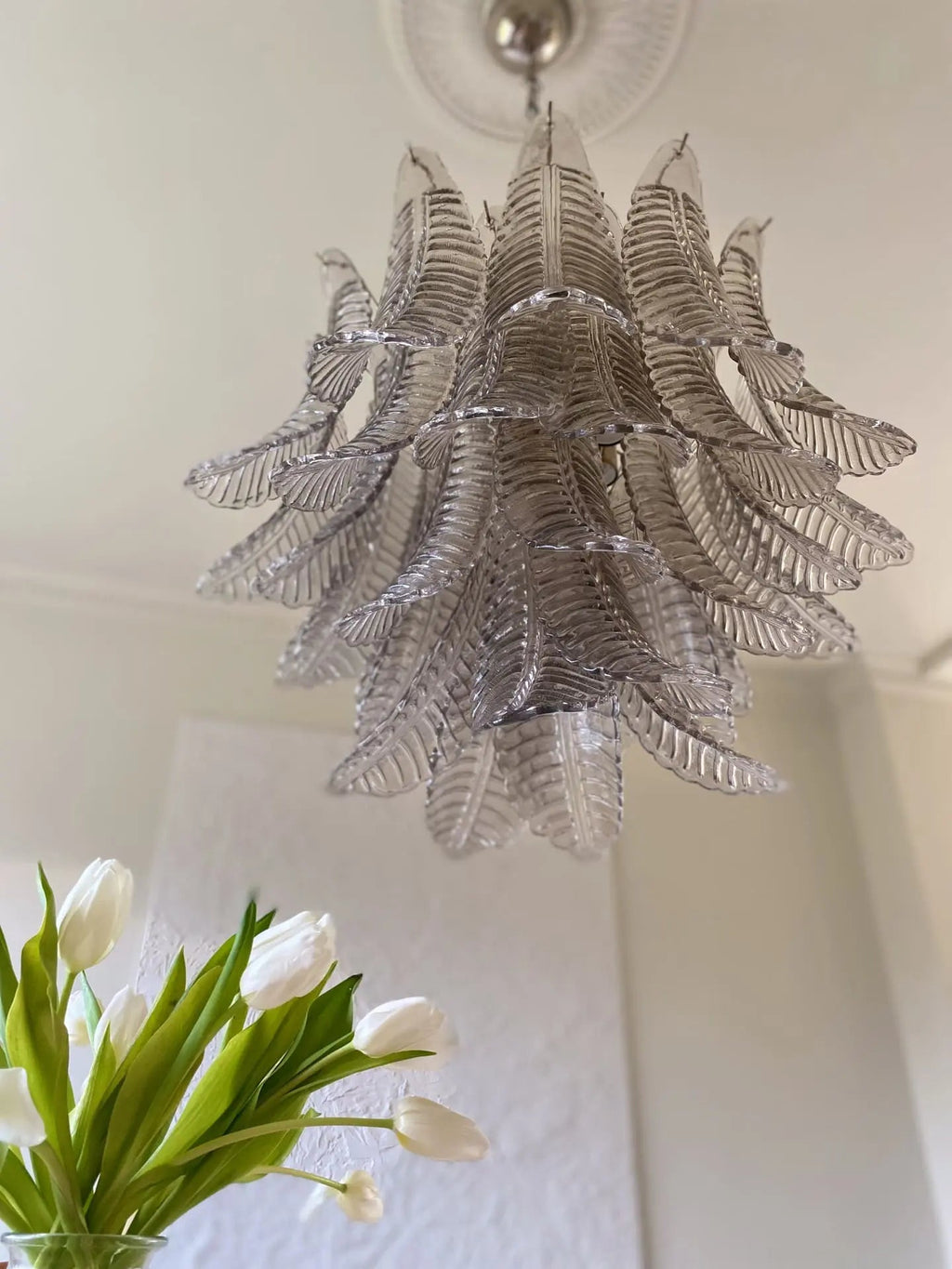 Murano Glass Leaf Chandelier - 36 Glass Leaves – Smoked