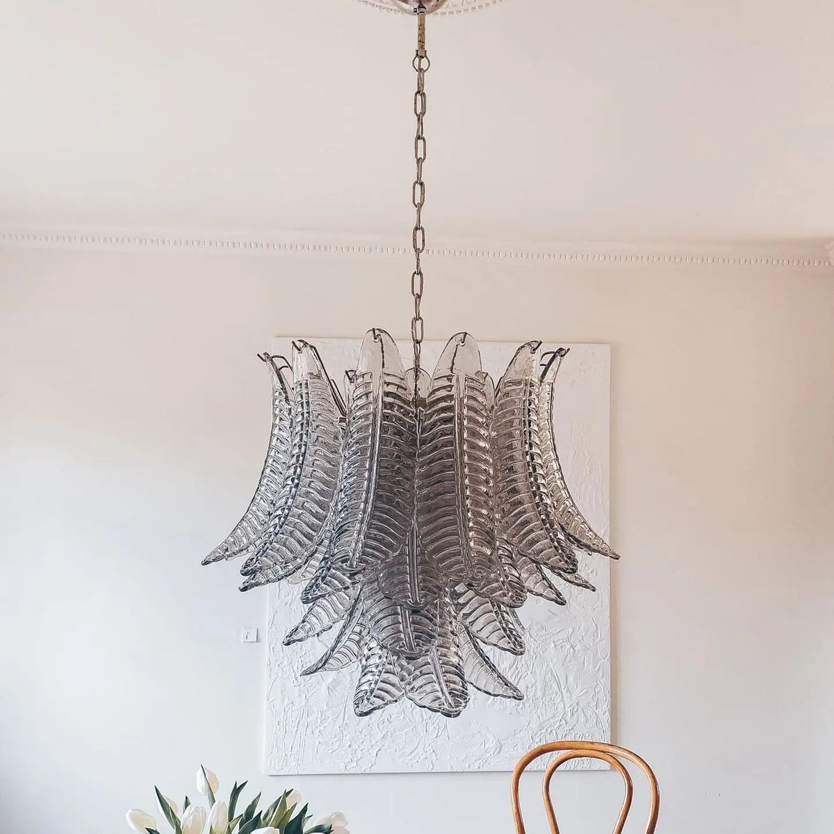 Murano Glass Leaf Chandelier - 36 Glass Leaves – Smoked
