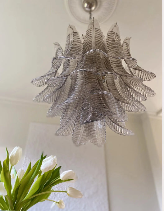 Murano Glass Leaf Chandelier - 36 Glass Leaves – Smoked
