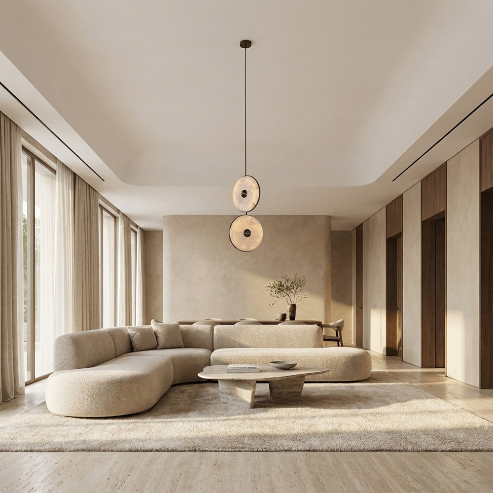 Nebula Natural Alabaster Disc Double Pendant Light 14"D