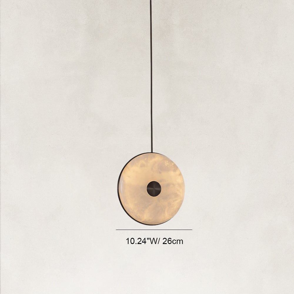 Nebula Alabaster Disc Pendant with Sculptural Stone Form 10"D