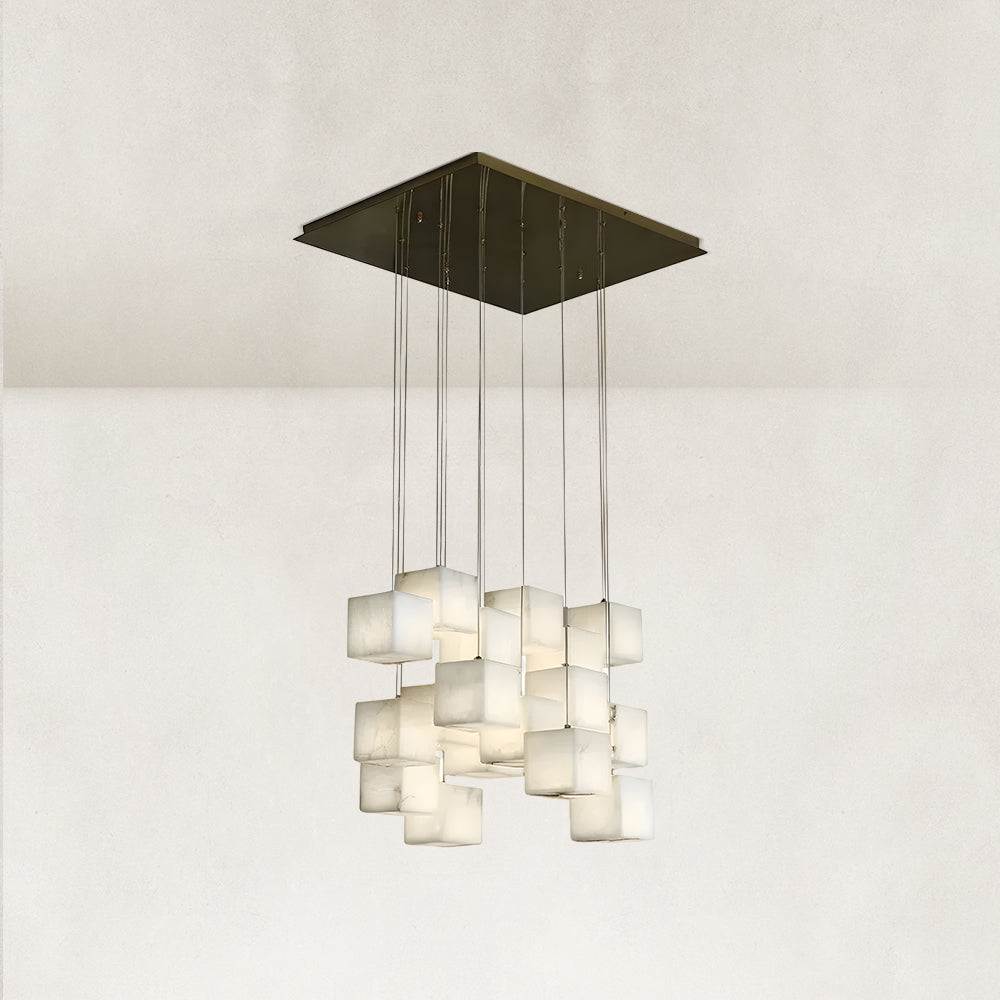 Nura Cube Natural Alabaster 18-Light Square Chandelier 27"L