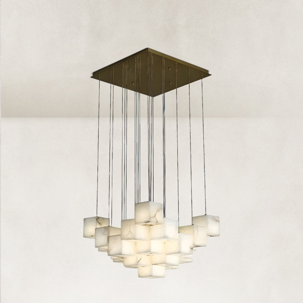 Nura Cube Natural Alabaster 25-Light Square Chandelier 22.5"W