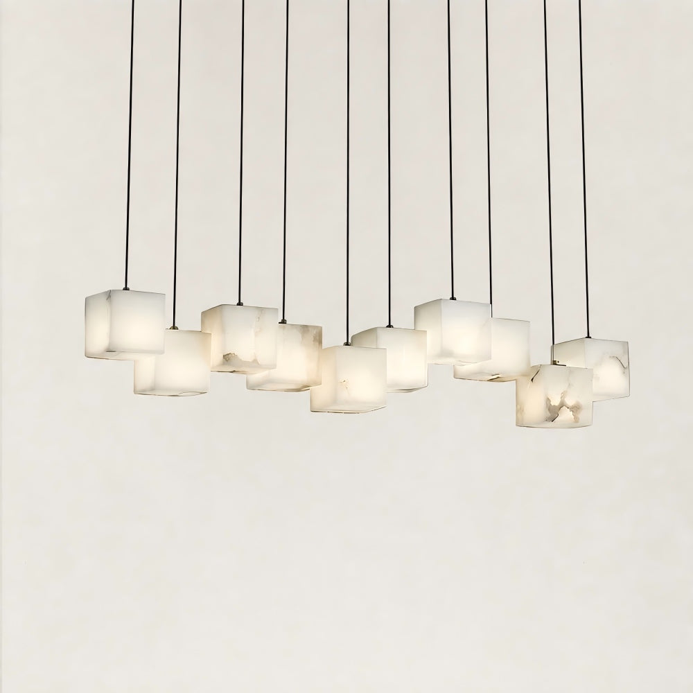 Nura Cube Natural Alabaster 10-Light Linear Pendant 46"W