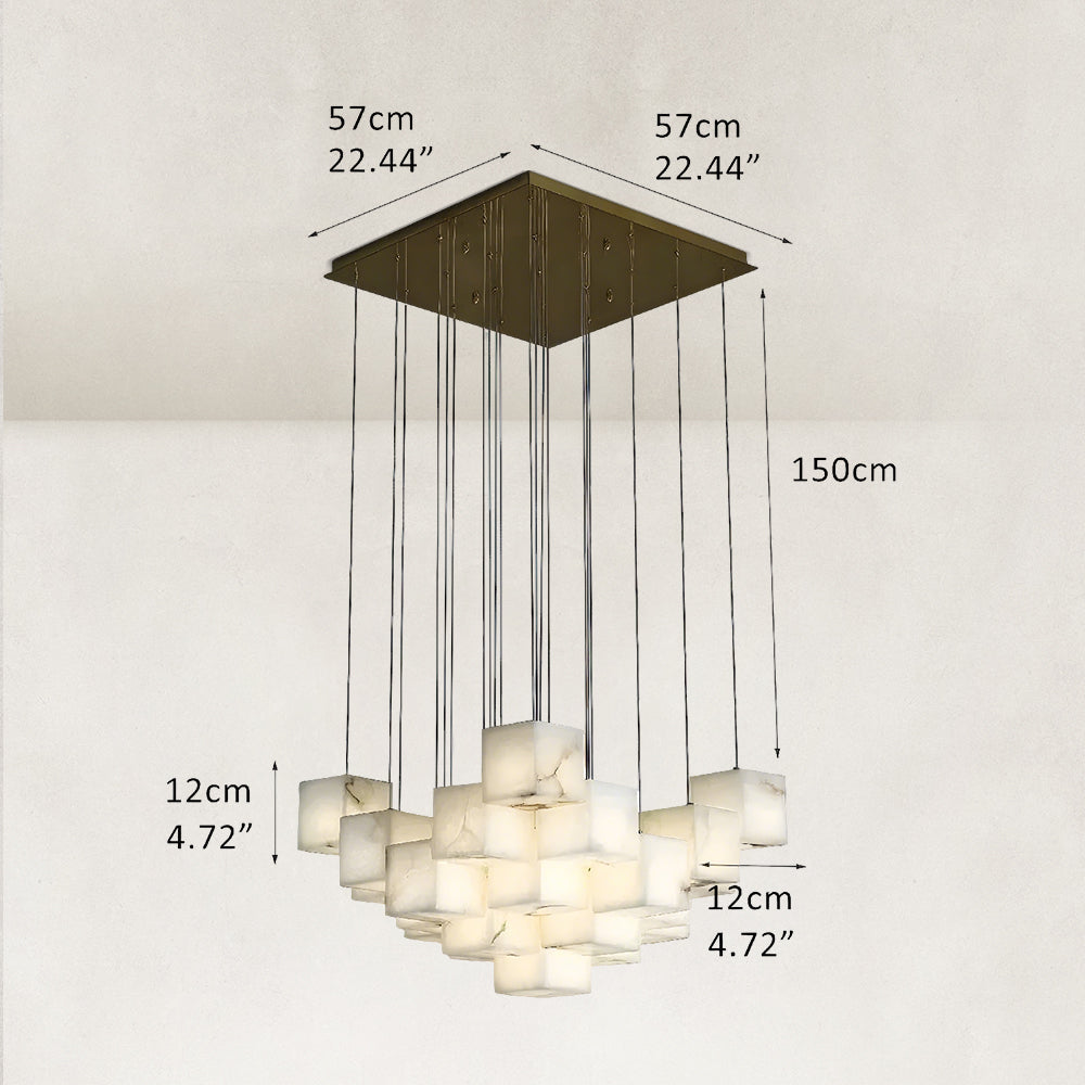 Nura Cube Natural Alabaster 25-Light Square Chandelier 22.5"W