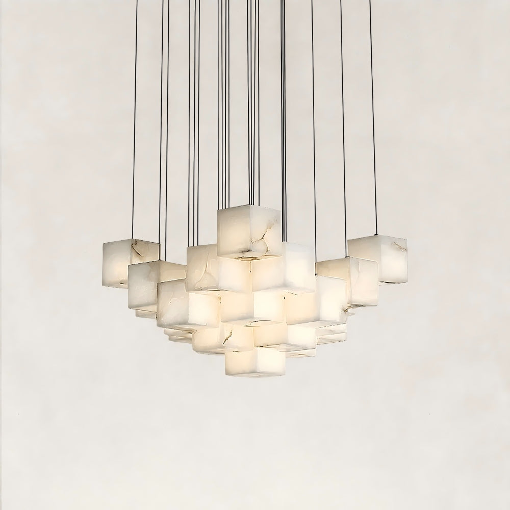 Nura Cube Natural Alabaster 25-Light Square Chandelier 22.5"W