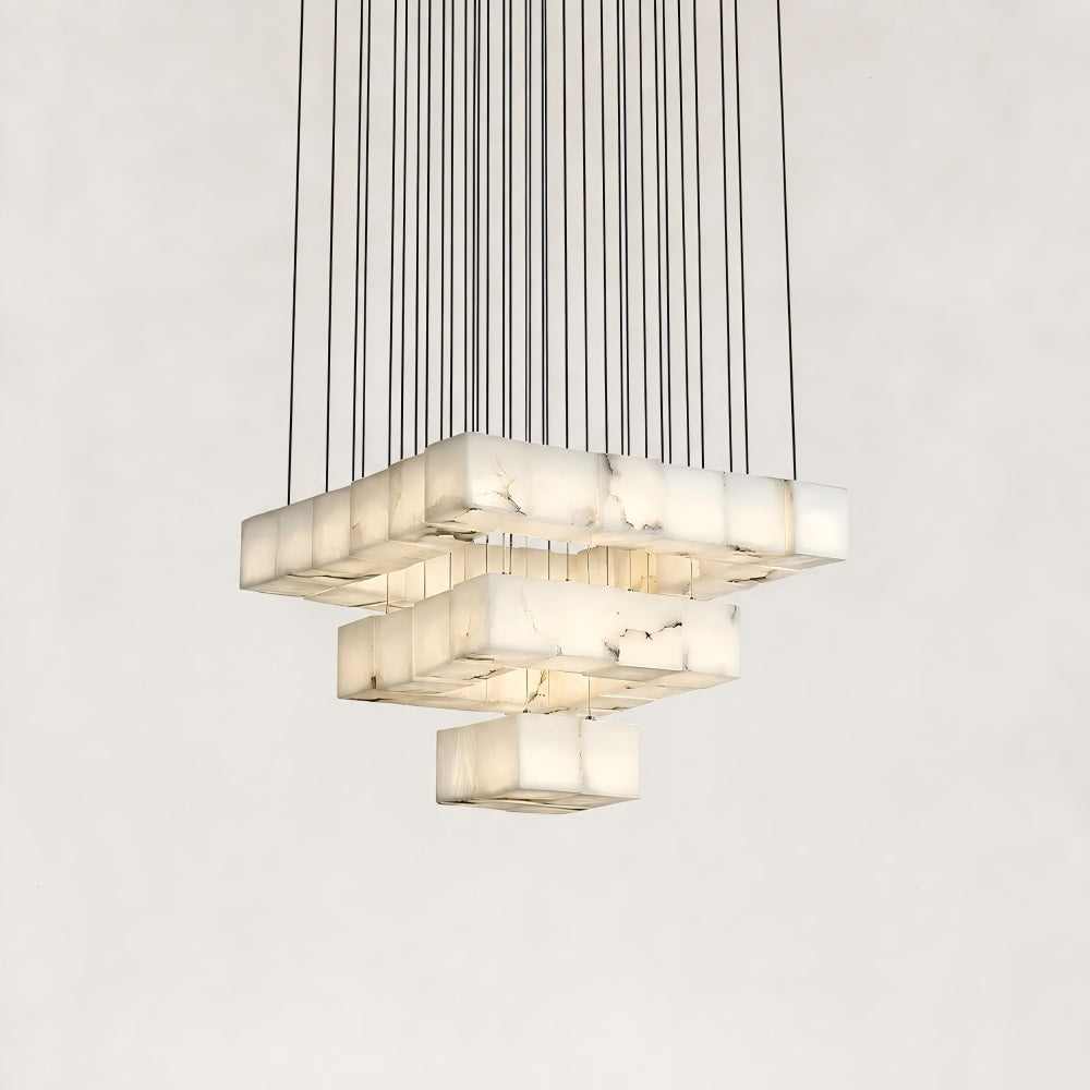 Nura Cube Natural Alabaster 36-Light Square Chandelier 27"W