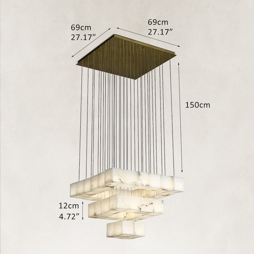 Nura Cube Natural Alabaster 36-Light Square Chandelier 27"W