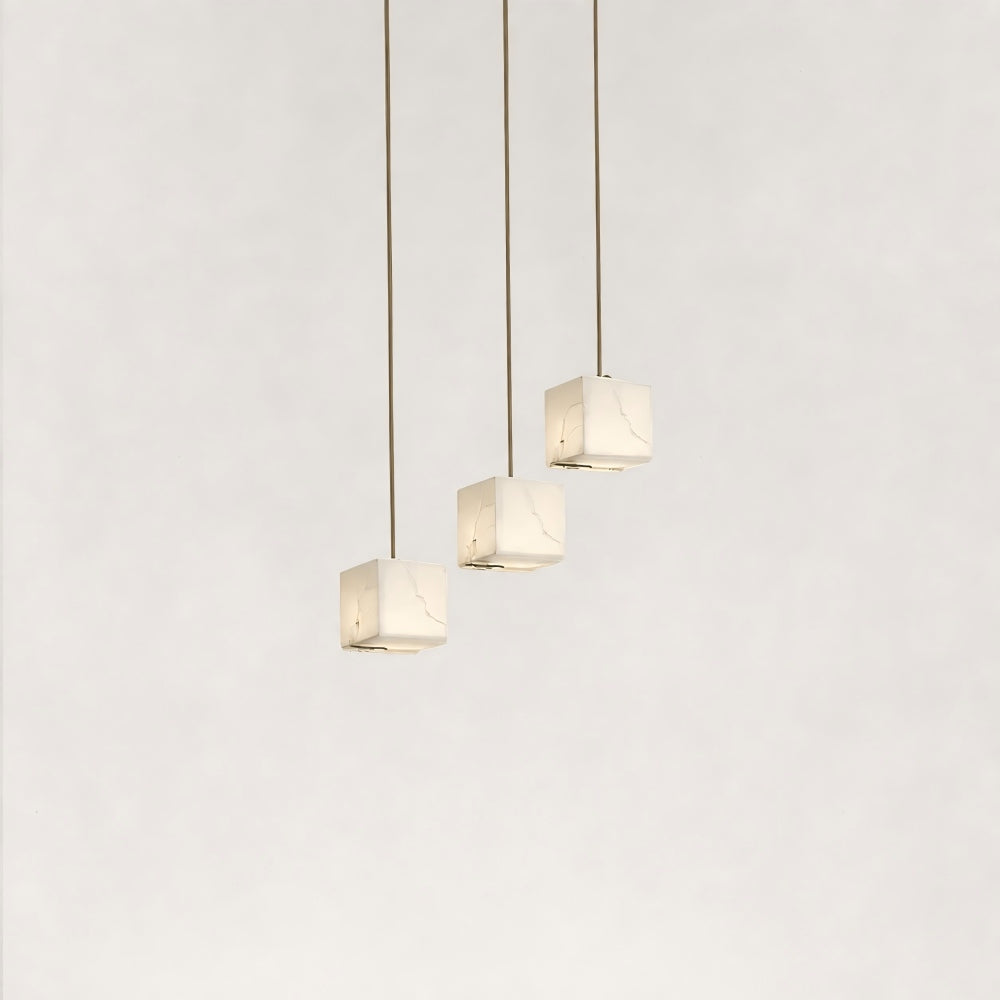 Nura Cube Natural Alabaster 3-Light Round Chandelier 8"D