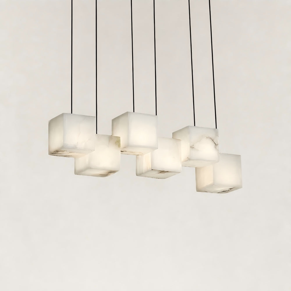 Nura Cube Natural Alabaster 6-Light Linear Pendant 27"W