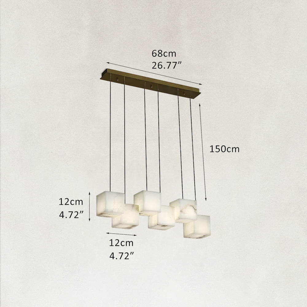 Nura Cube Natural Alabaster 6-Light Linear Pendant 27"W