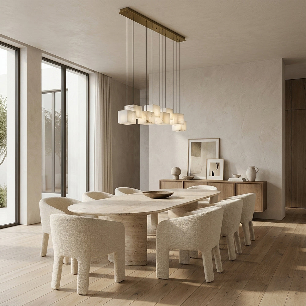 Nura Cube Natural Alabaster 10-Light Linear Pendant 46"W
