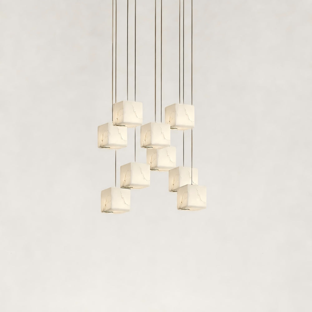 Nura Cube Natural Alabaster 9-Lights Round Chandelier 14"D