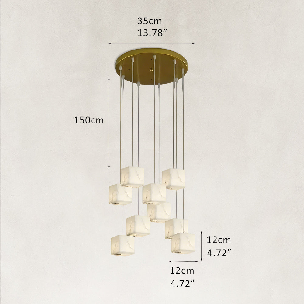 Nura Cube Natural Alabaster 9-Lights Round Chandelier 14"D
