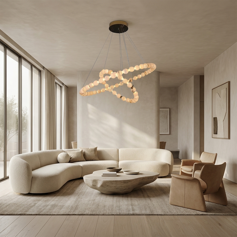 Pearl Double Circle Alabaster Chandelier