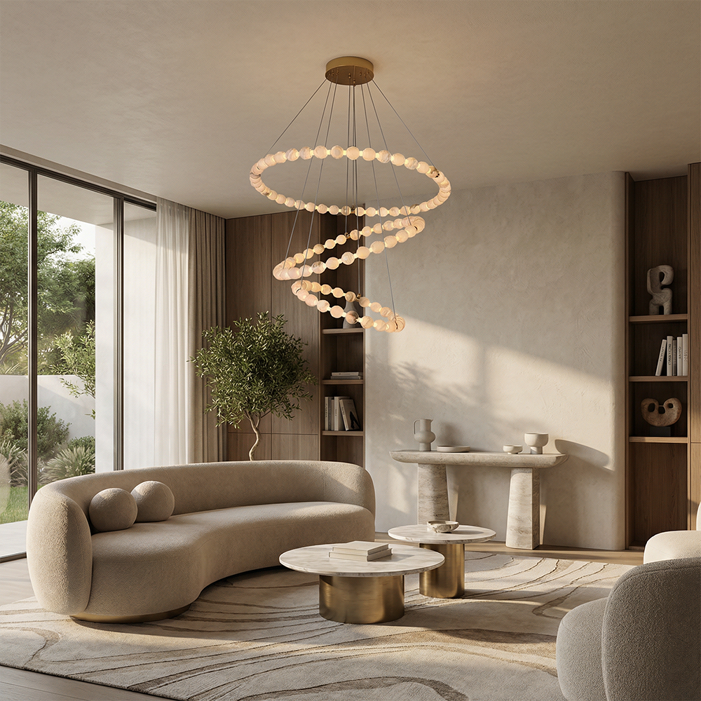 Pearl Triple Circle Alabaster Chandelier