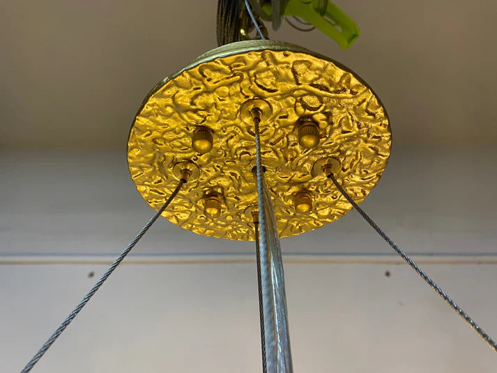 Post-Modern Art Brass and Ceramics Flower Pendant Branch Chandelier