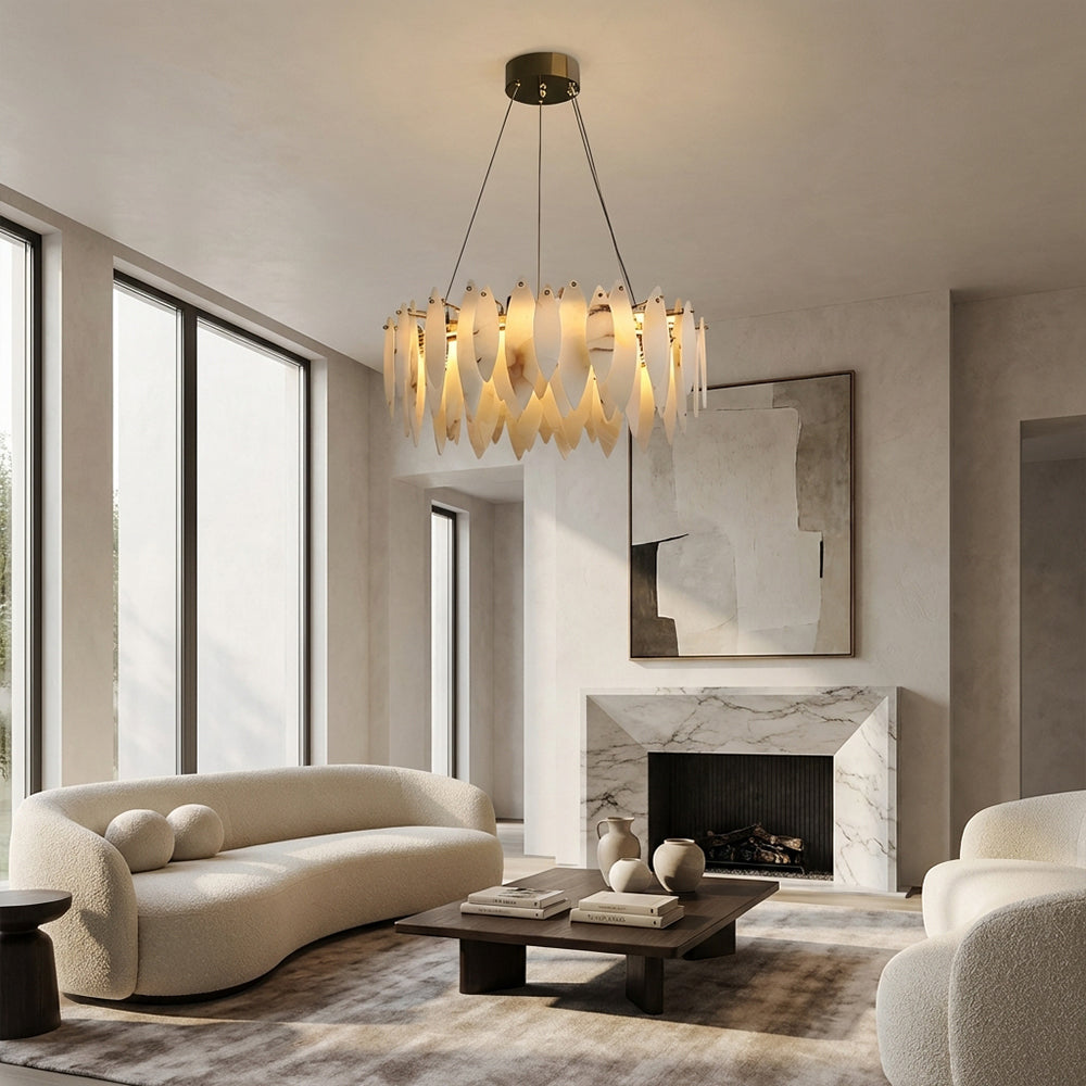 Halo Modern Natural Alabaster Ring chandelier 24"D