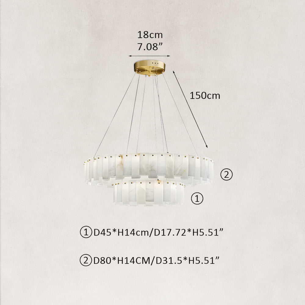 Serene Pillar Natural Alabaster 2-Tier Ring chandelier 32"D