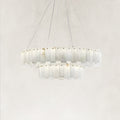 Serene Pillar Natural Alabaster 2-Tier Ring chandelier 32"D