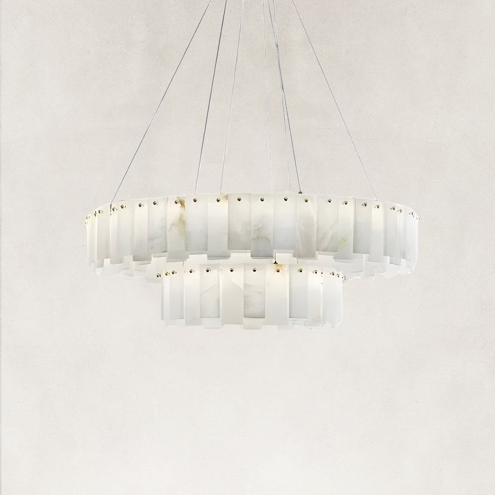 Serene Pillar Natural Alabaster 2-Tier Ring chandelier 32"D