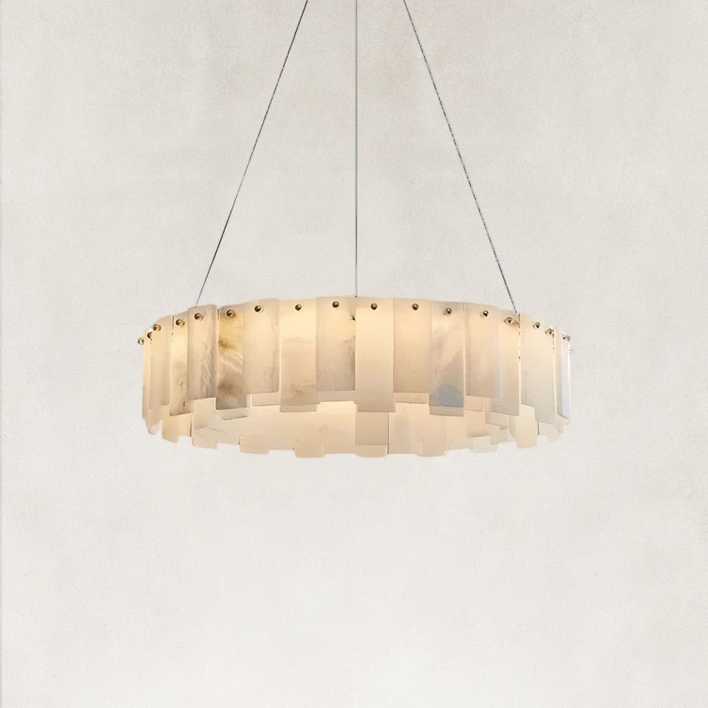 Serene Pillar Natural Alabaster Ring chandelier 32"D