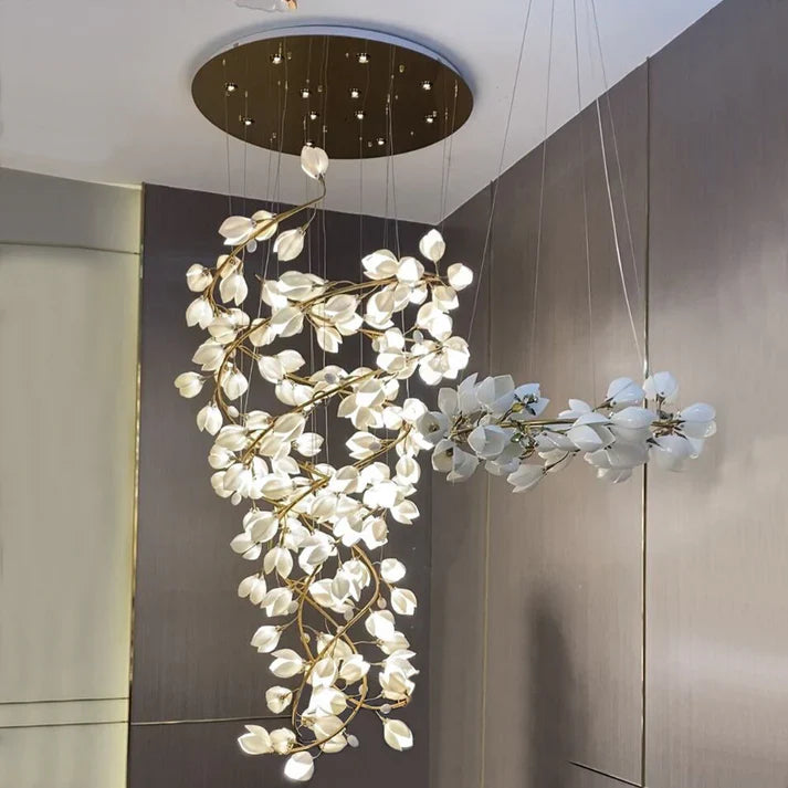 Spiral Pure White Magnolia Chandelier