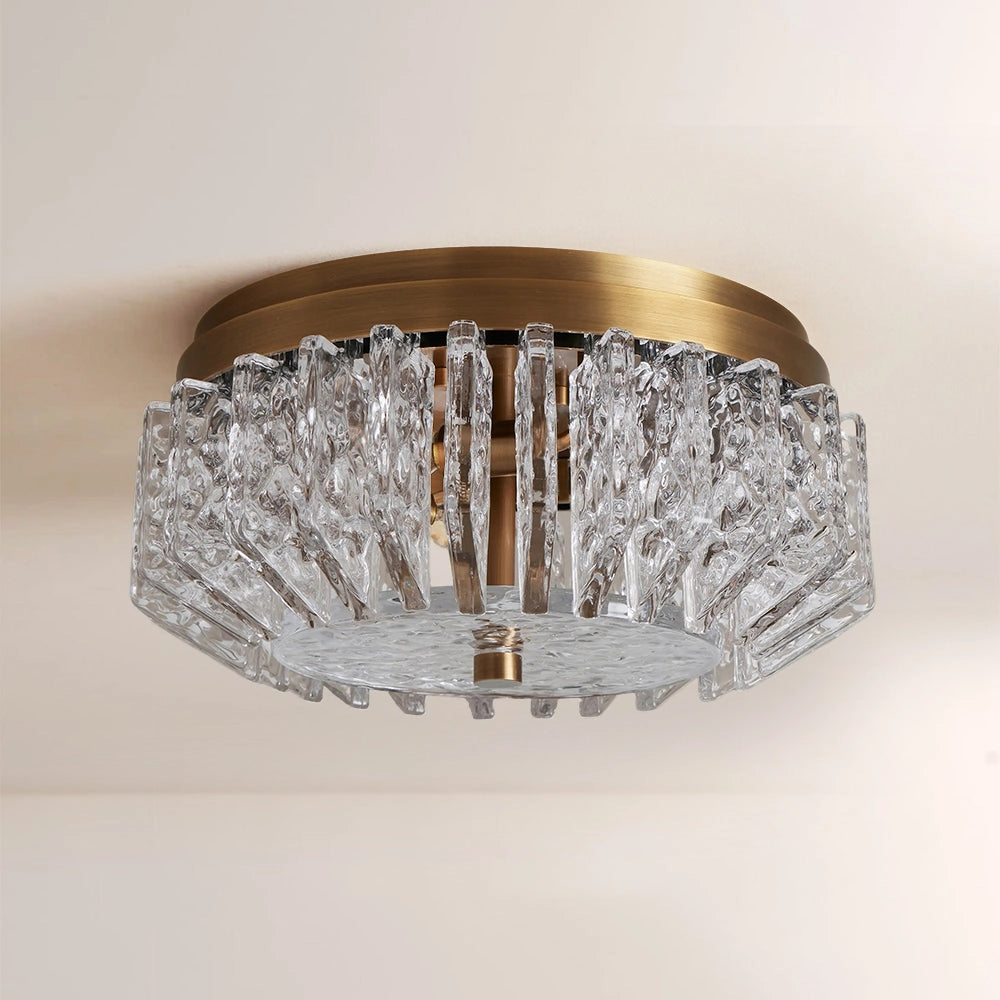Steele Deco Brass Flush Mount with Textured Glass Panels