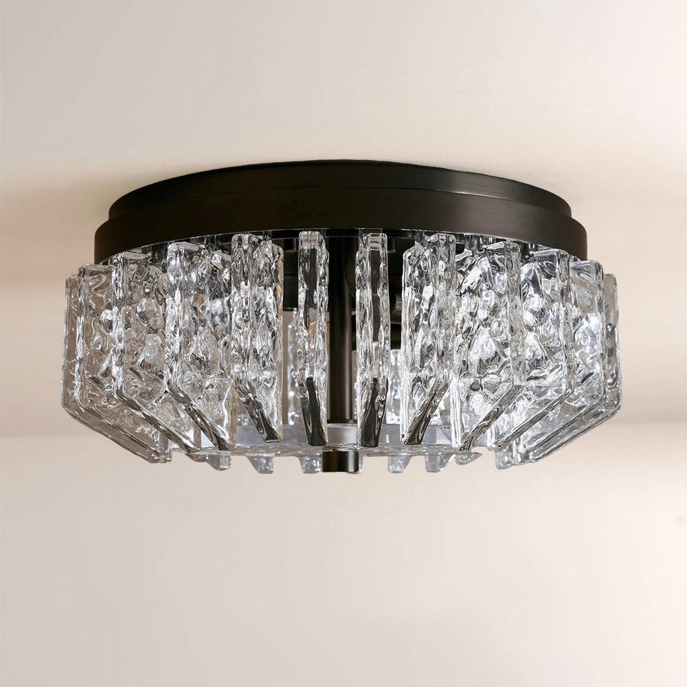 Steele Deco Brass Flush Mount with Textured Glass Panels