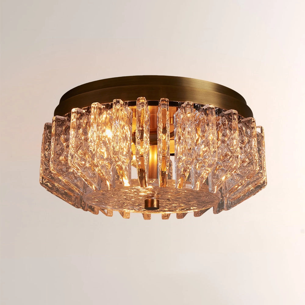 Steele Deco Brass Flush Mount with Textured Glass Panels