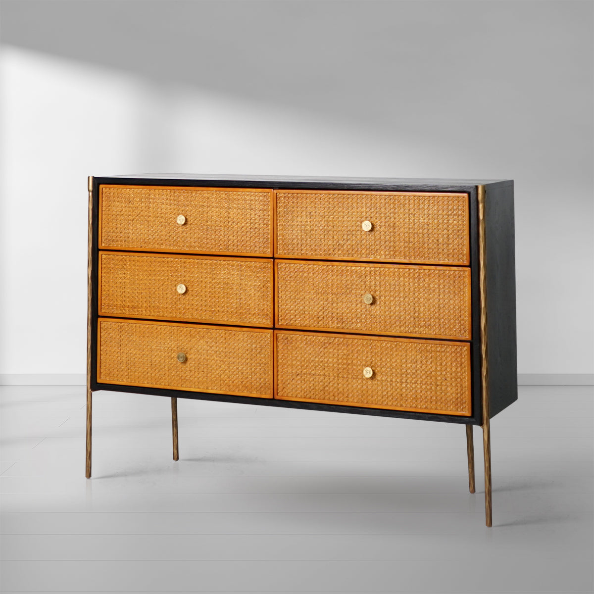 Thomson Metal Frame Rattan 6-Drawer Side Cabinet