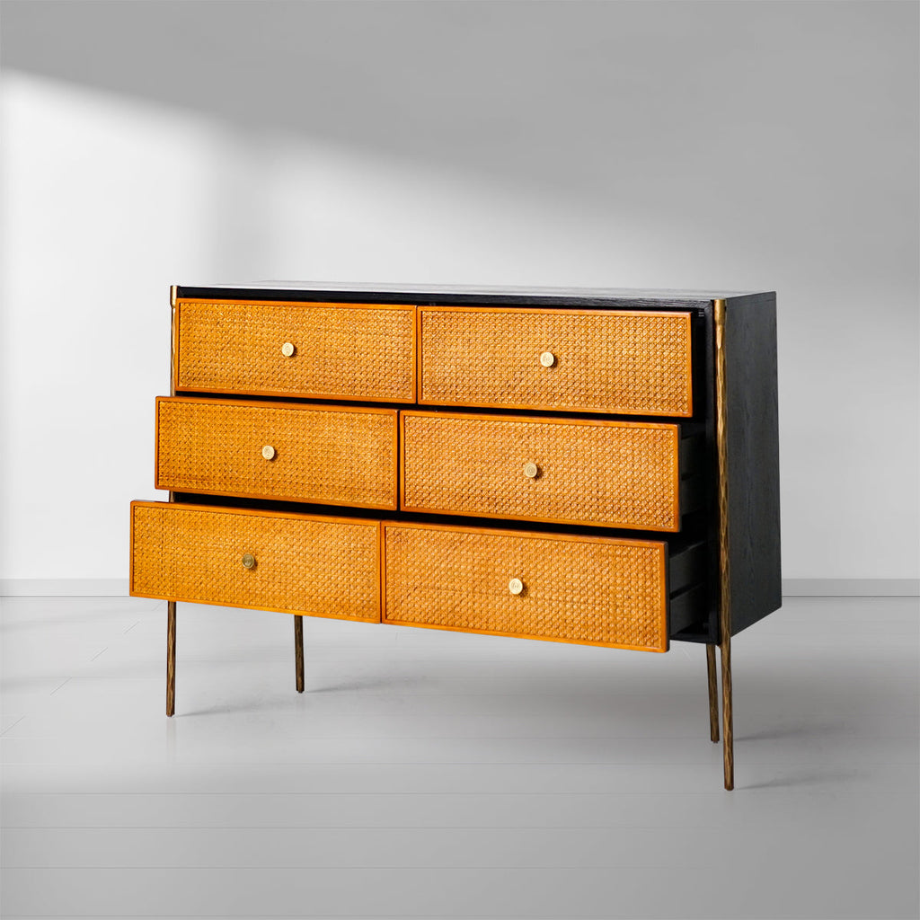 Thomson Metal Frame Rattan 6-Drawer Side Cabinet