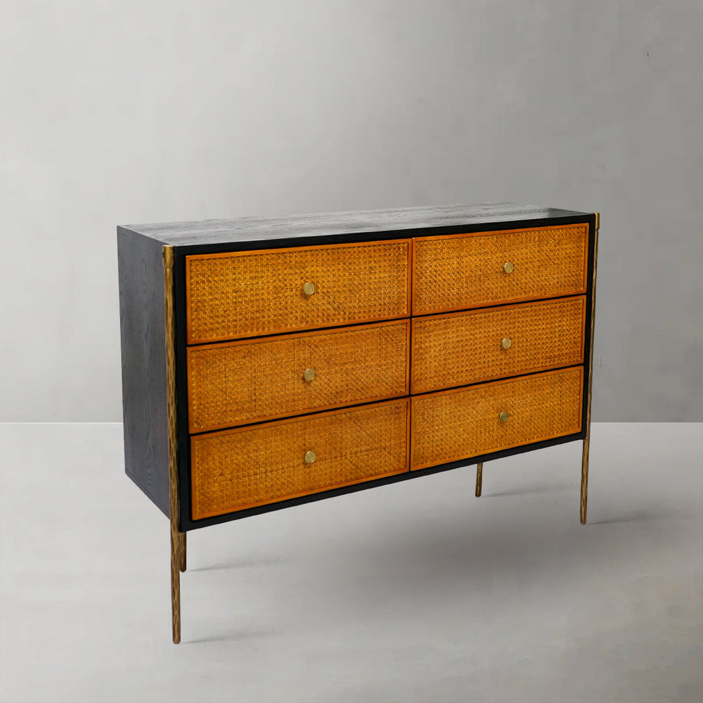 Thomson Metal Frame Rattan 6-Drawer Side Cabinet
