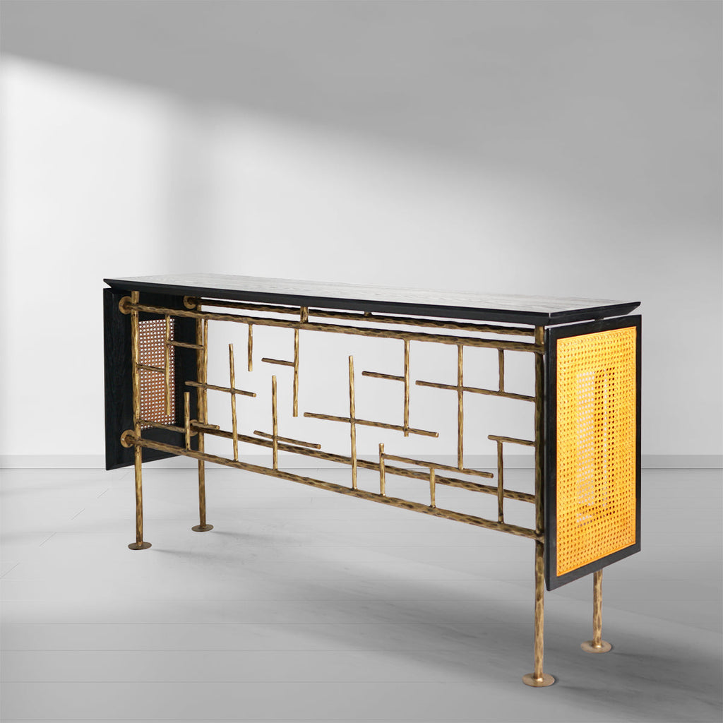 Thomson Metal Frame Rattan Console Table