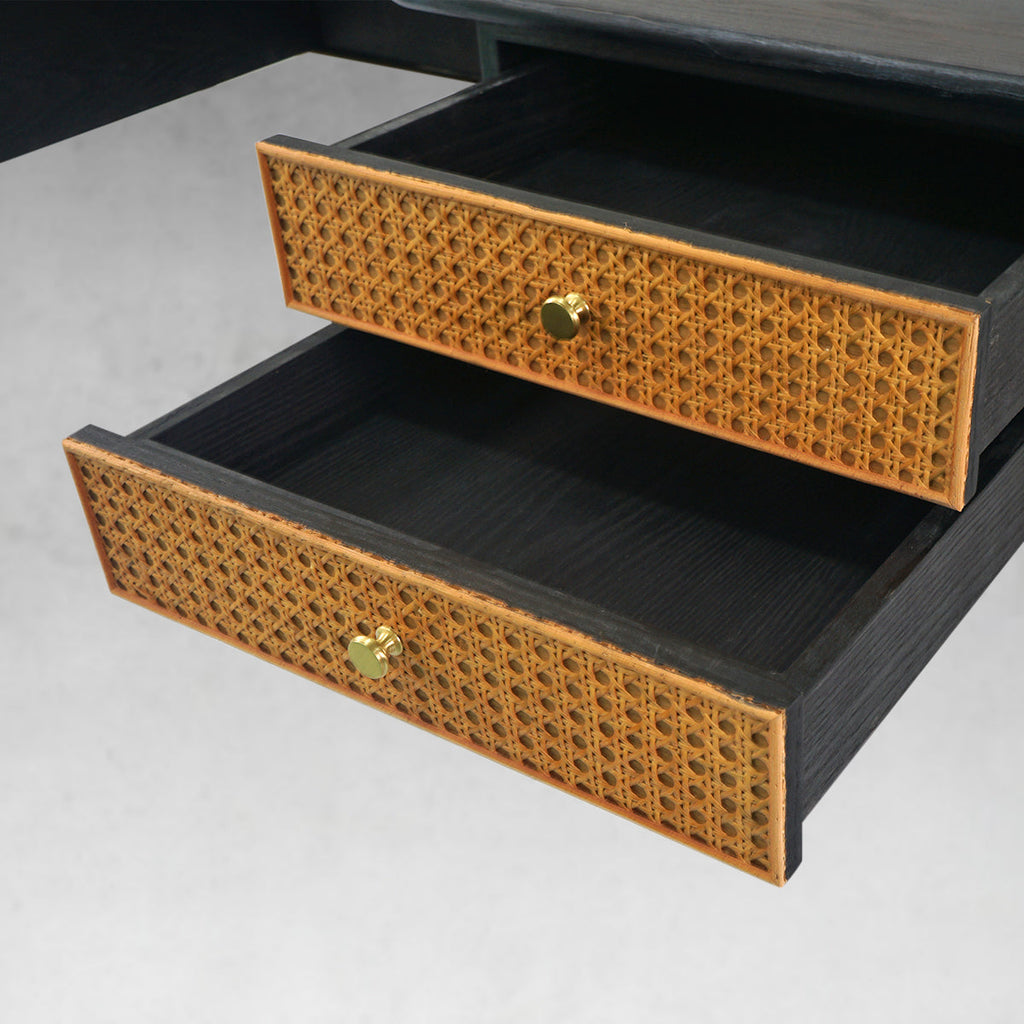 Thomson Retro Brass Iron Frame Rattan Desk
