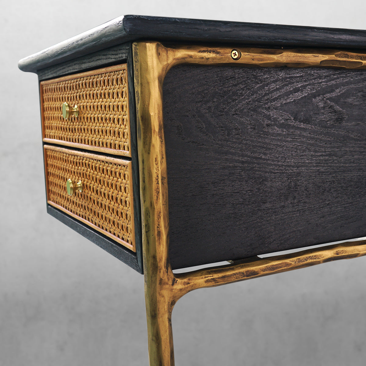 Thomson Retro Brass Iron Frame Rattan Desk