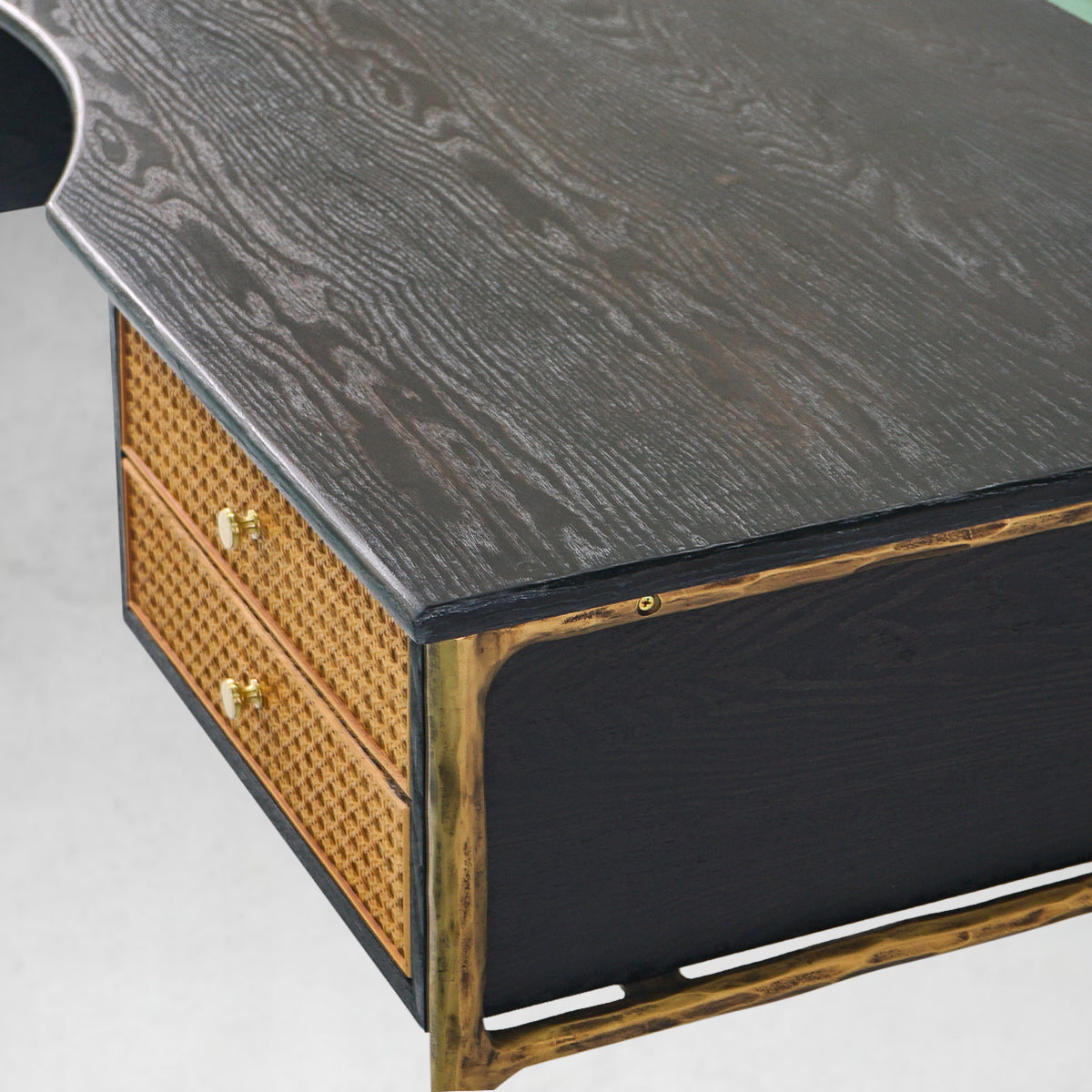 Thomson Retro Brass Iron Frame Rattan Desk