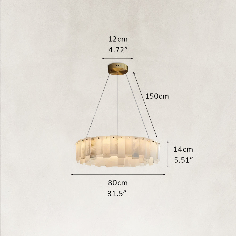 Serene Pillar Natural Alabaster Ring chandelier 32"D